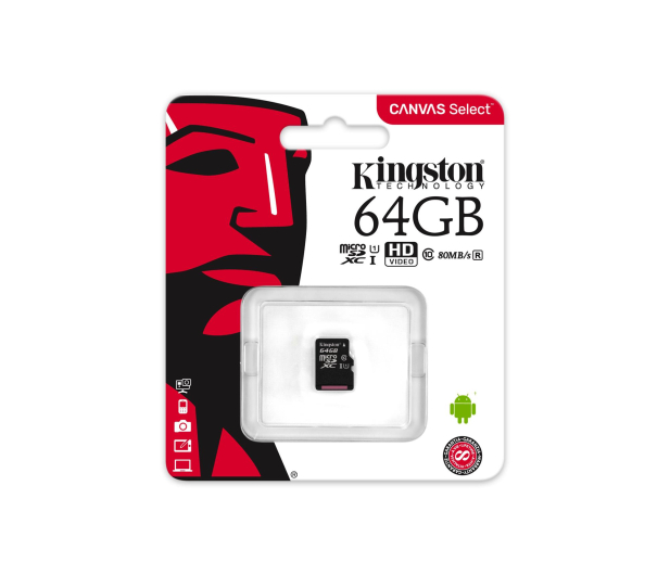 KINGSTON microSD  64GB Canvas Select 80/10MB/s (SDCS/64GBSP) - 425800 - zdjęcie 2